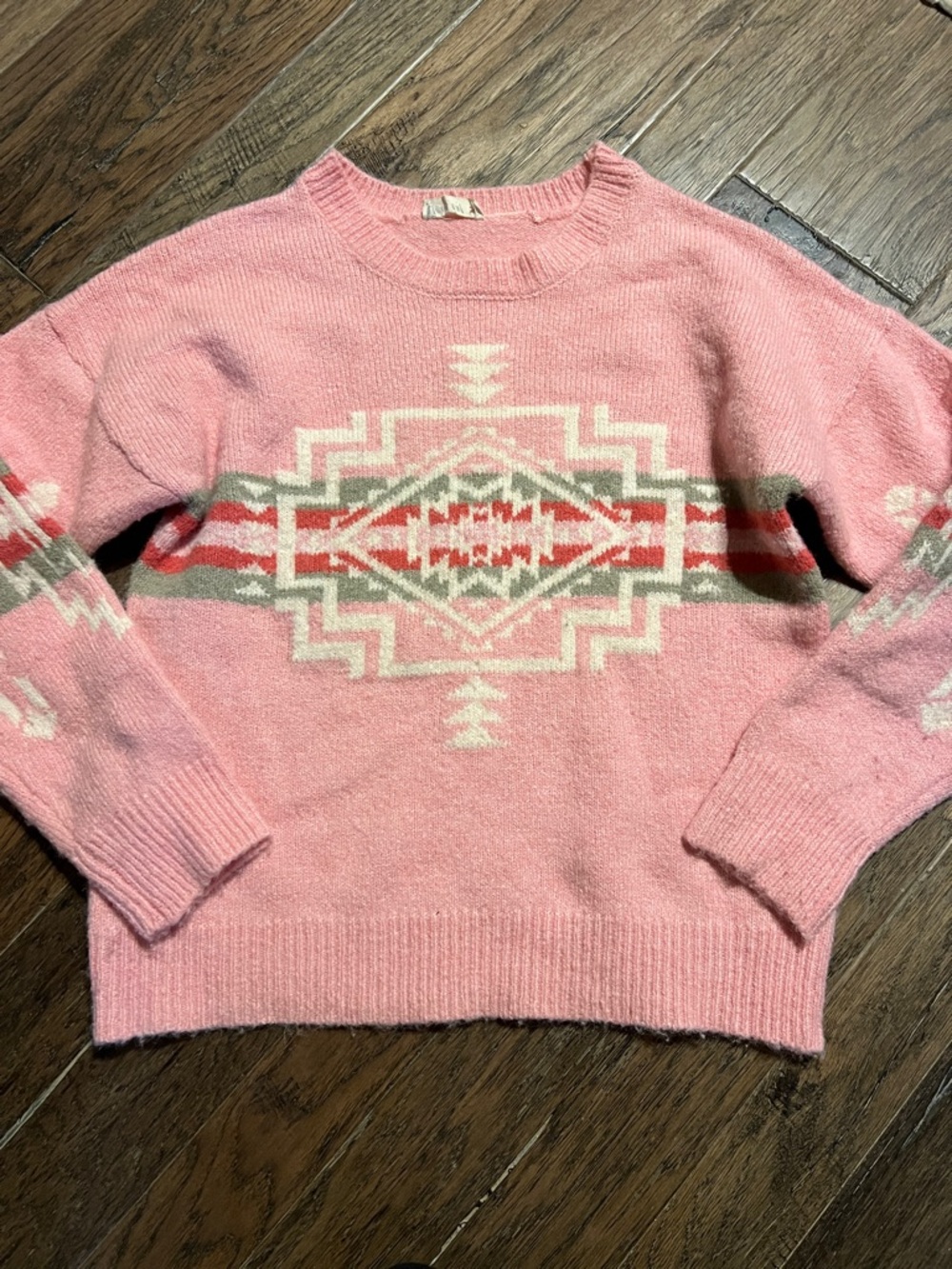 Cozy Pink Thick Aztec Pattern Women’s Medium Sweater